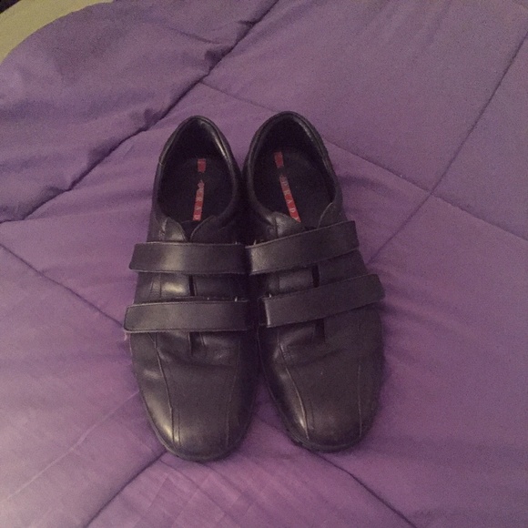 Prada Double Strap Black Leather Shoes, SZ 11(US) - Picture 1 of 5